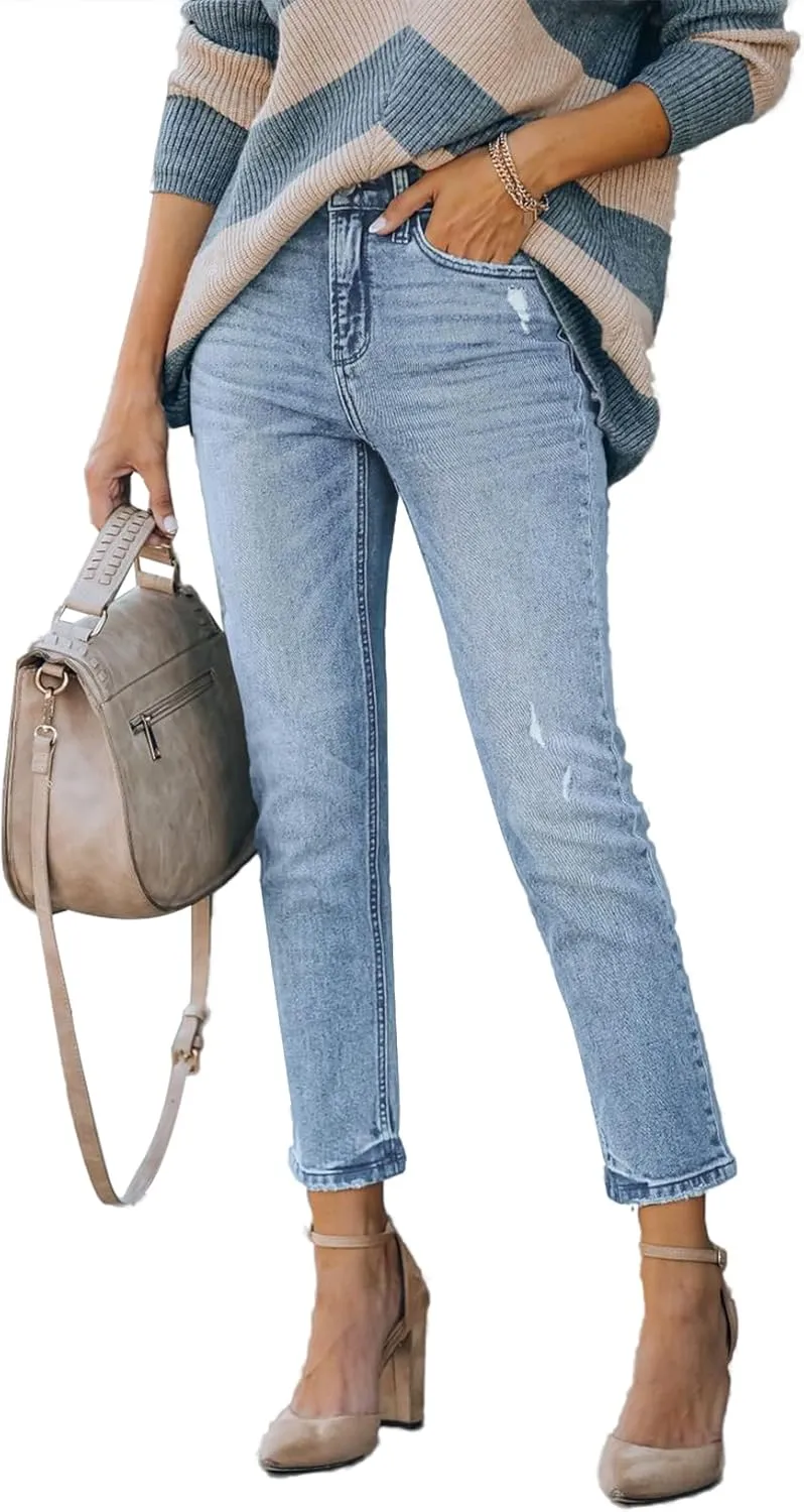 Lesore Womens High Waist Stretch Distressed Jeans Destroyed Denim Pants