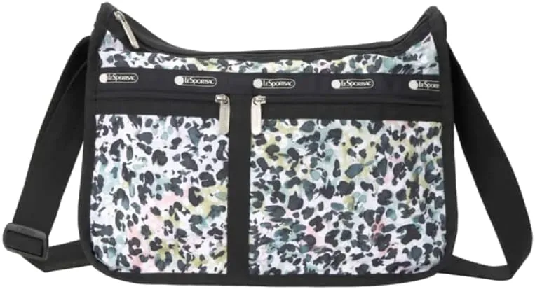 LeSportsac Charming Cheetah Deluxe Everyday Crossbody Bag   Cosmetic Bag, Style 7507/Color E446, Watercolor Inspired Interpretive Cheetah Design, Abstract Colorful Iridescent Pearlized Sheen