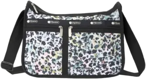 LeSportsac Charming Cheetah Deluxe Everyday Crossbody Bag   Cosmetic Bag, Style 7507/Color E446, Watercolor Inspired Interpretive Cheetah Design, Abstract Colorful Iridescent Pearlized Sheen