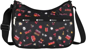 LeSportsac Stay True Classic Hobo Crossbody Bag   Cosmetic Bag, Style 7520/Color E481, Empowering Pop Art Style Words w Tie-Dye Effect: Be You, Stay True, Shine, Self Love Club   Colorful Hearts