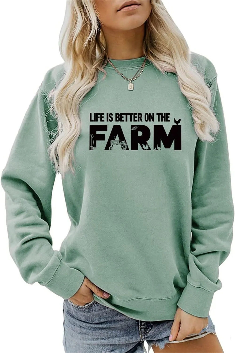 Life Is Better On The Farm Sweatshirt Farm Life Shirt Country Girl Tees Women Crewneck Pullover Tops Funny Farmer Gift