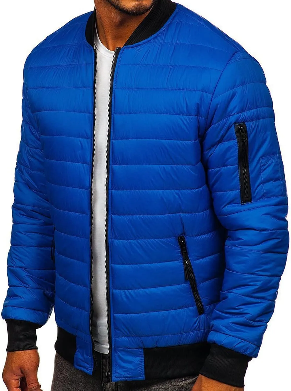 lisenraIn Men Cotton Padded Jacket Lighteight Zip Up Puffer Coat Winter Warm Windproof Outwear with Pockets