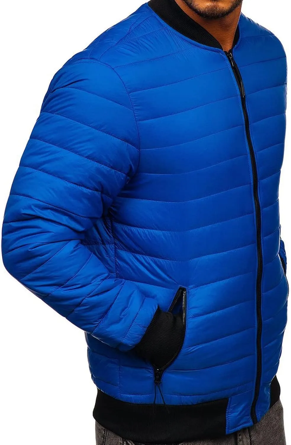 lisenraIn Men Cotton Padded Jacket Lighteight Zip Up Puffer Coat Winter Warm Windproof Outwear with Pockets