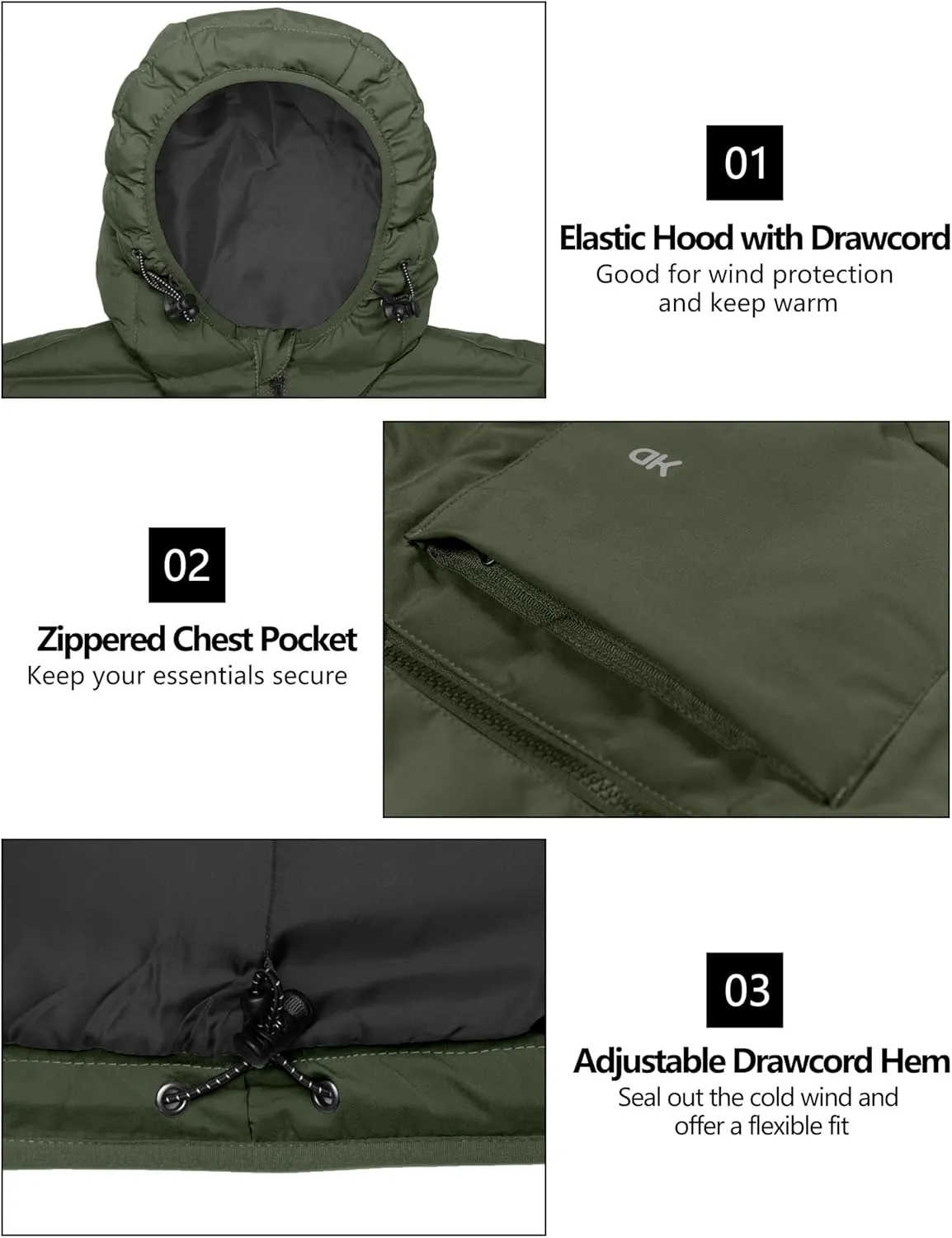 Little Donkey Andy Men's Warm Waterproof Puffer Jacket Hooded Windproof Winter Coat with Recycled Insulation