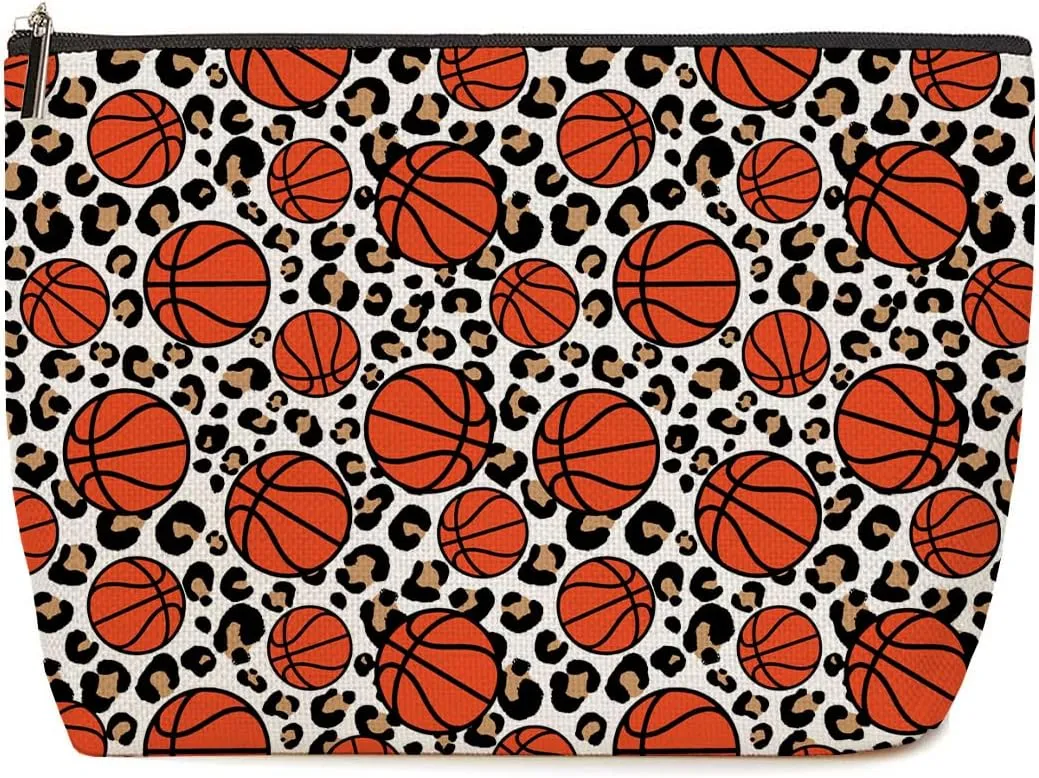 Lovdazzles Leopard Makeup Bag Toiletry Travel Cosmetic Case Accessories for Women Lovers Her Girls Friend Coach Team Fans Basketball Party Favors Game Day Christmas Mothers Day Birthday