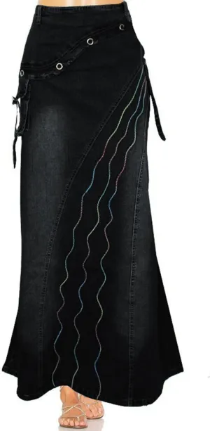 loveimgs Women's Vintage High Waist Zipper A Line Fishtail Skirt Ruffle Mermaid Maxi Long Denim Jean Skirt
