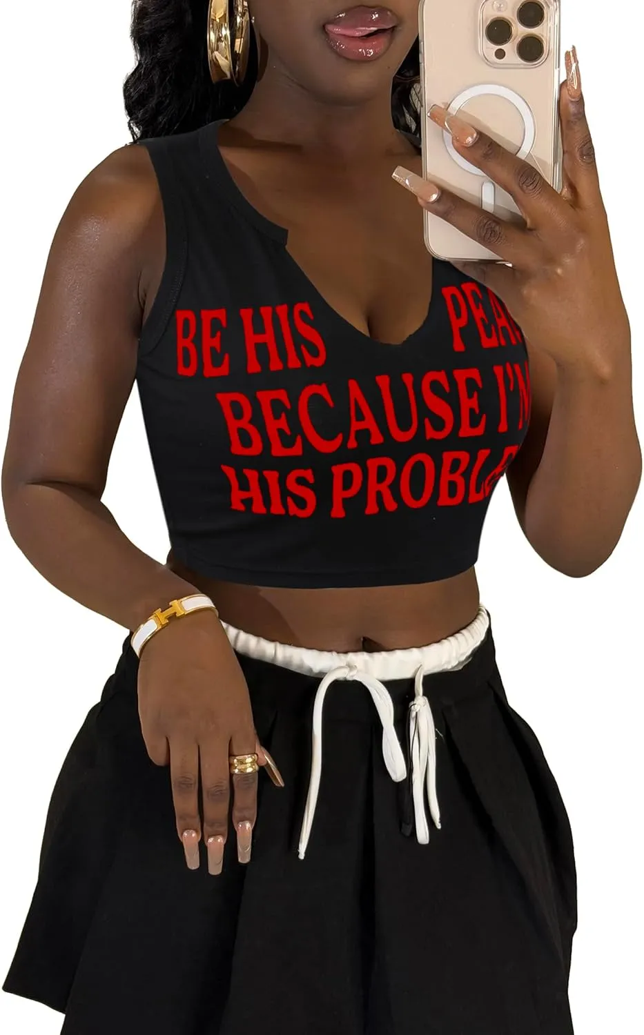 LovelyWholesale Graphic Crop Tank Tops for Women Sexy Summer V Neck Tank Tops