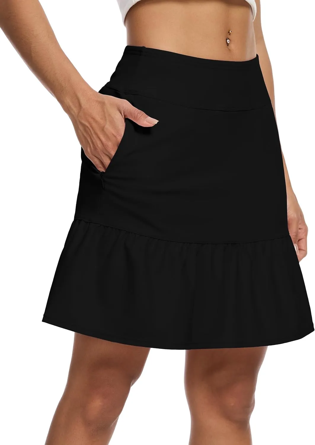 M MOTEEPI Women's Skort with Zipper Pockets Knee Length Golf Tennis Skirts Hight Waist Athletic Workout Clothes