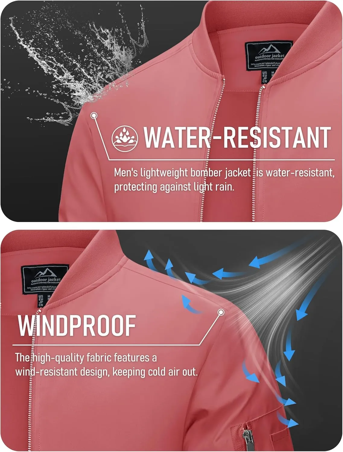 MAGCOMSEN Men's Bomber Jacket Lightweight Casual Windbreaker Spring Fall Zip Up Coat with 5 Pocket
