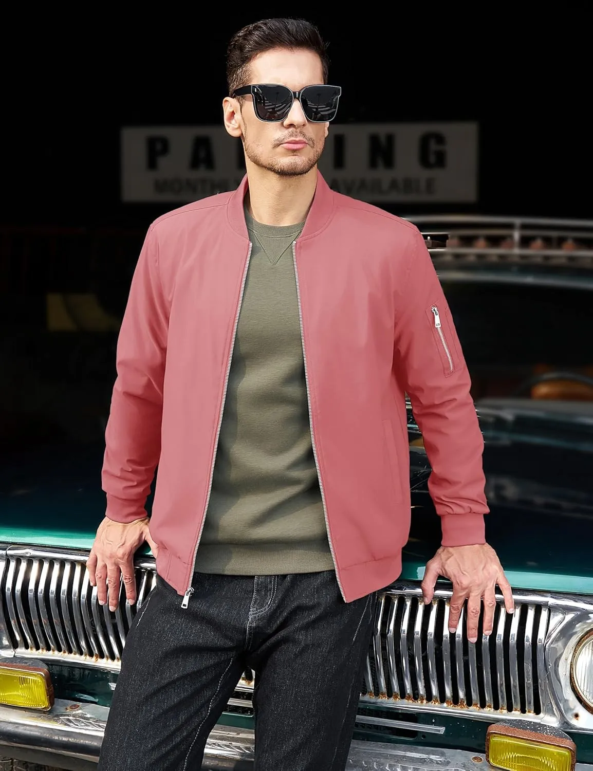 MAGCOMSEN Men's Bomber Jacket Lightweight Casual Windbreaker Spring Fall Zip Up Coat with 5 Pocket