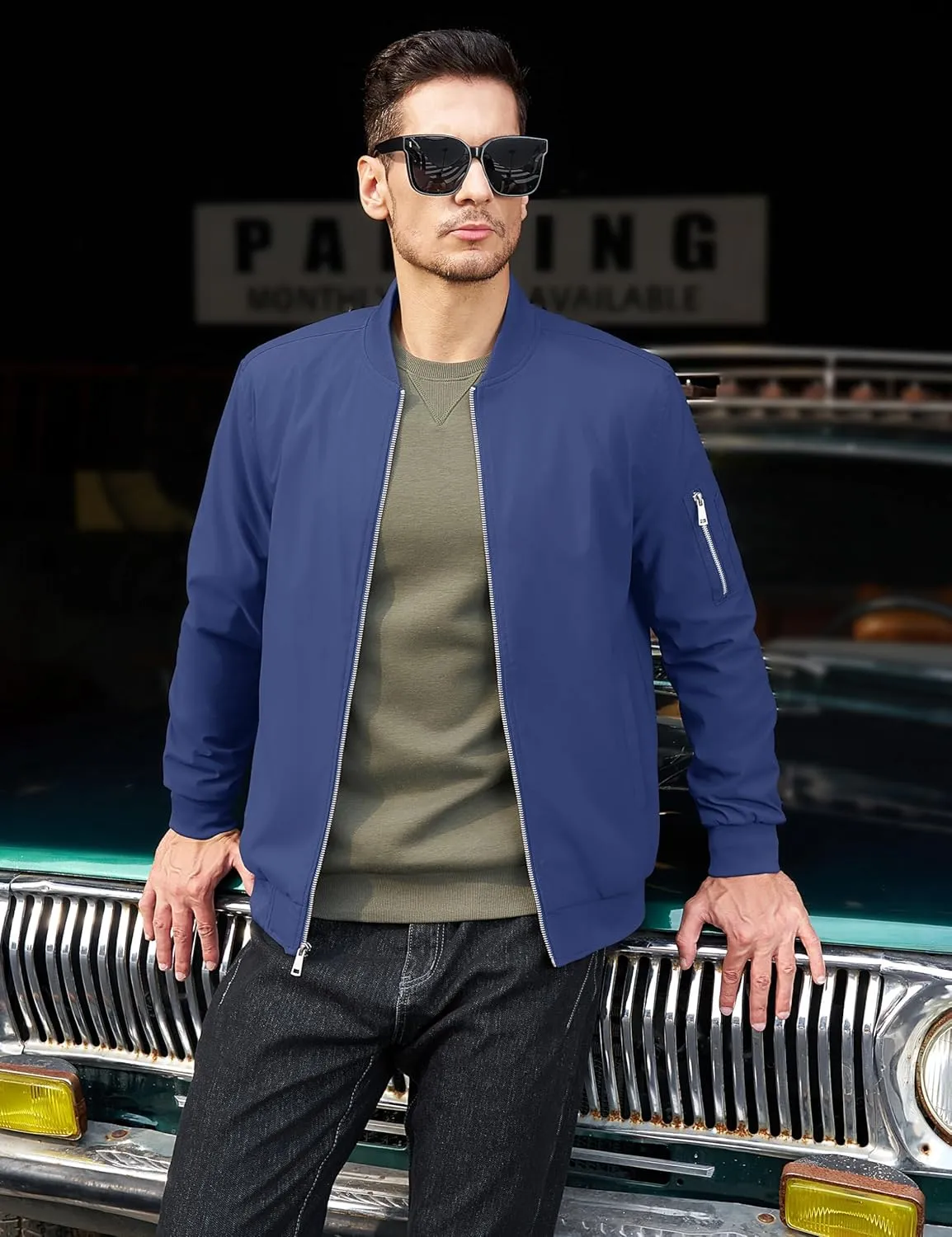 MAGCOMSEN Men's Bomber Jacket Lightweight Casual Windbreaker Spring Fall Zip Up Coat with 5 Pocket