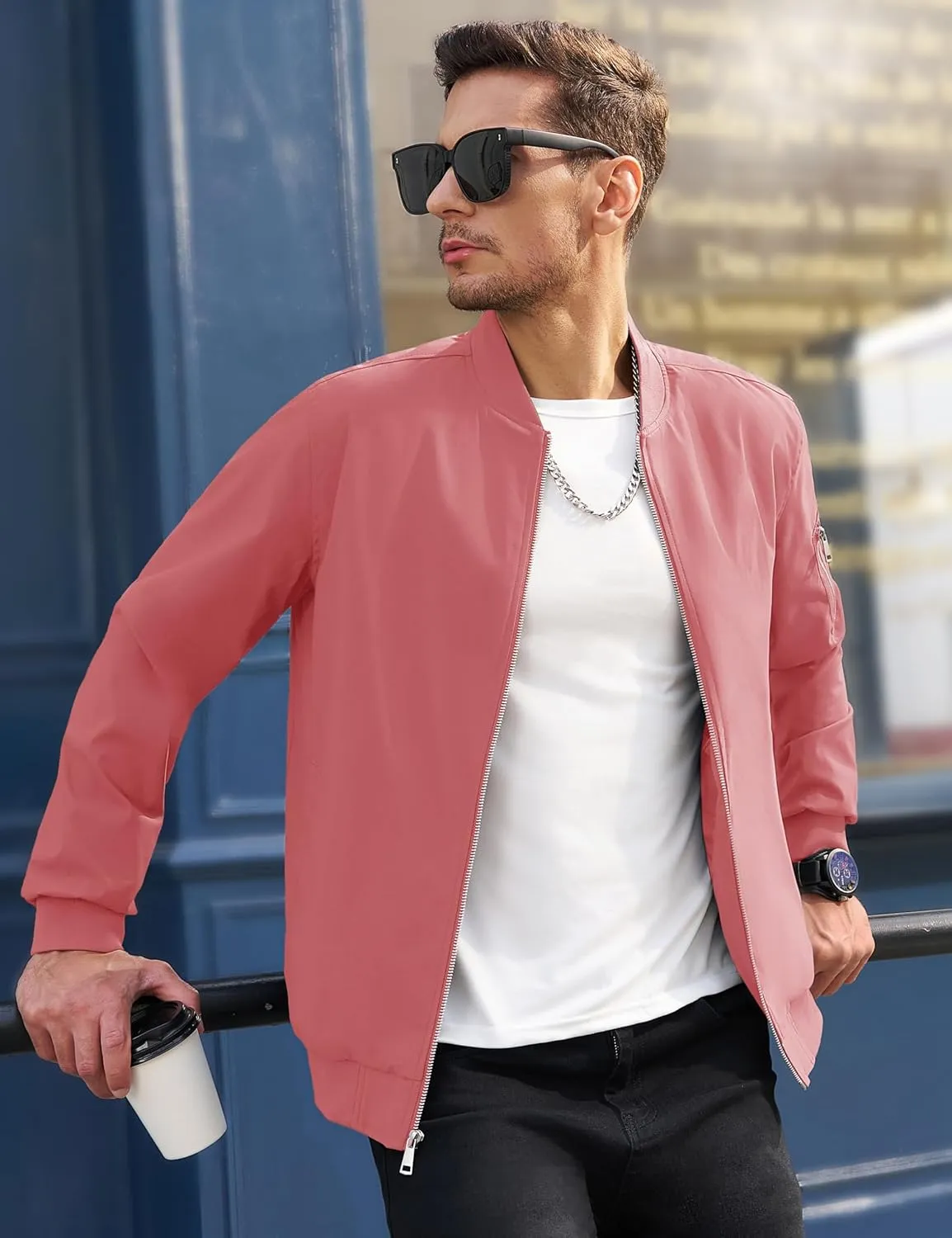 MAGCOMSEN Men's Bomber Jacket Lightweight Casual Windbreaker Spring Fall Zip Up Coat with 5 Pocket