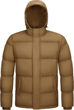 MAGCOMSEN Mens Hooded Down Jacket Water Resistant Puffer Jacket Full Zip Up Windproof Winter Jacket with Zip Pockets