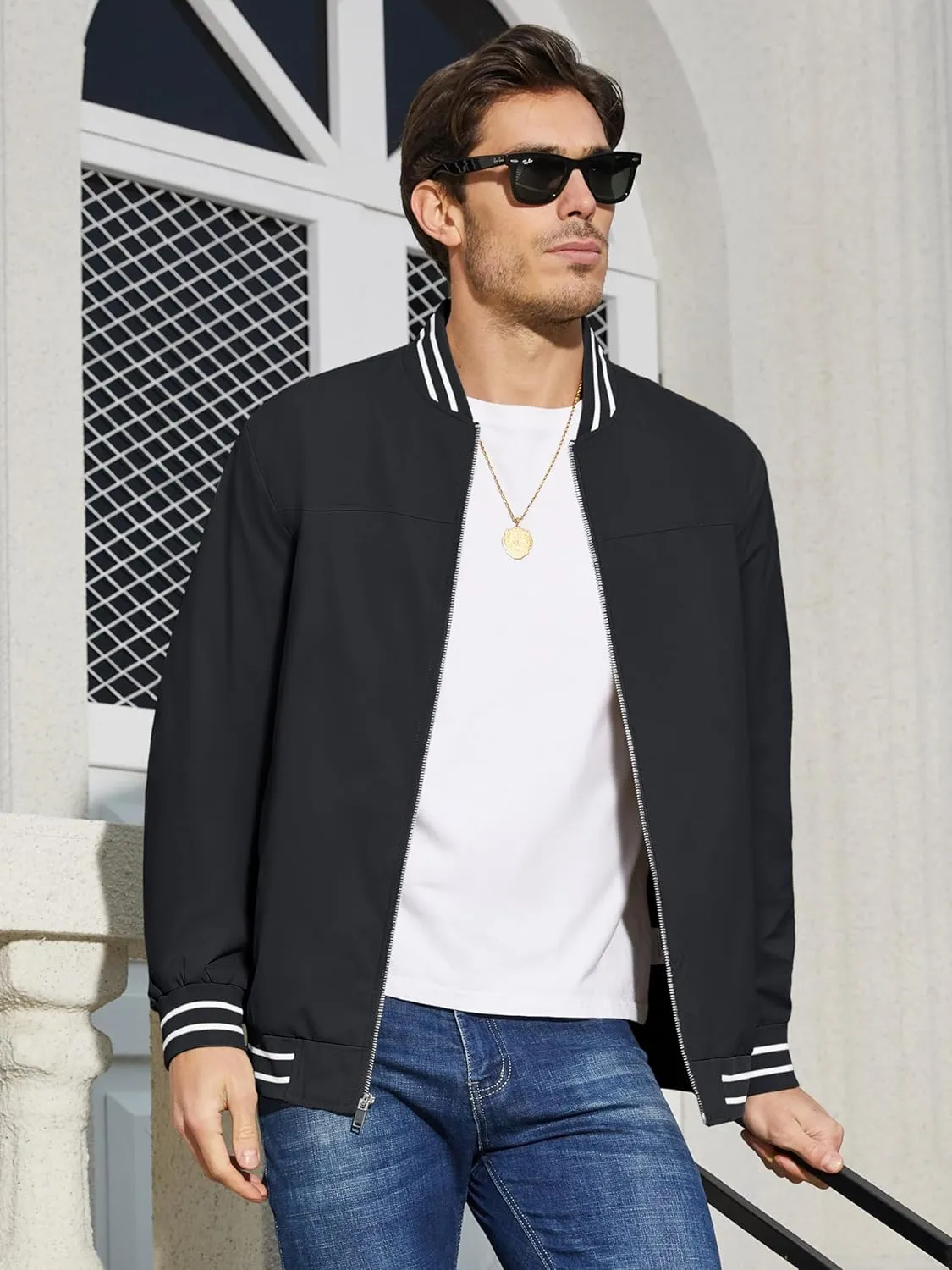 MAGCOMSEN Men's Jacket Lightweight Bomber Jacket Zip Up Windbreaker Casual Spring Fall Jackets with Pockets
