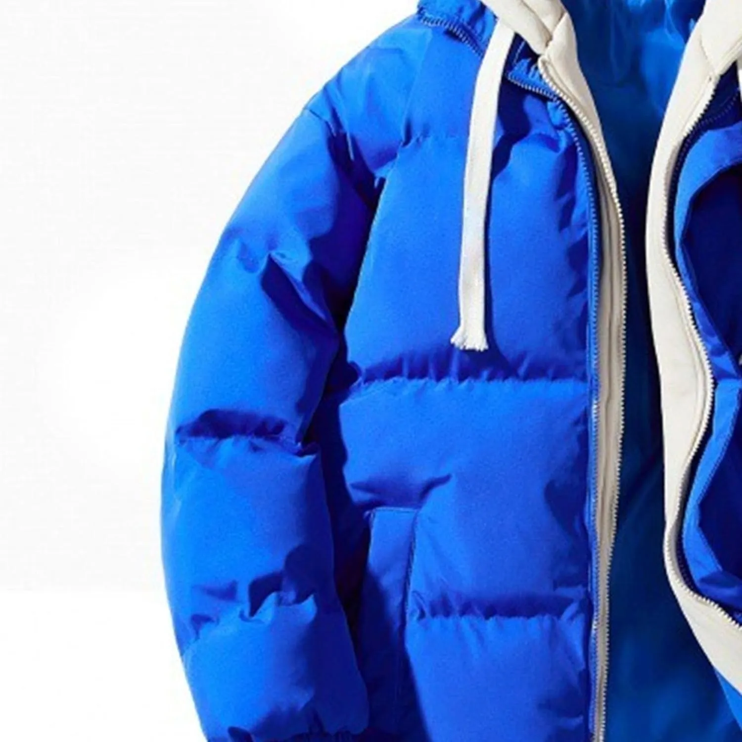 Maiyifu-GJ Men's Winter Warm Puffer Jacket Fake Two Piece Hooded Zipper Cotton Padded Coat Windproof Snow Overcoat
