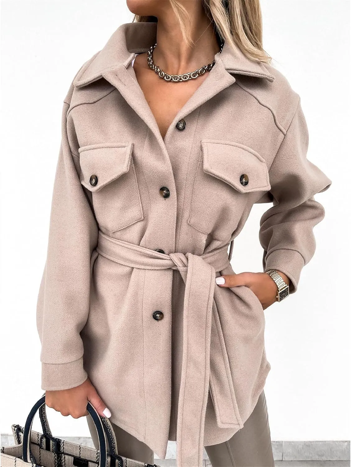 Maiyifu-GJ Women's Casual Trench Coat Wool Blend Coats Jackets Lapel Single Breasted Overcoats Mid Length Outerwear