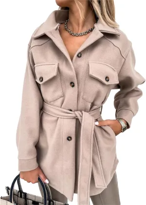 Maiyifu-GJ Women's Casual Trench Coat Wool Blend Coats Jackets Lapel Single Breasted Overcoats Mid Length Outerwear