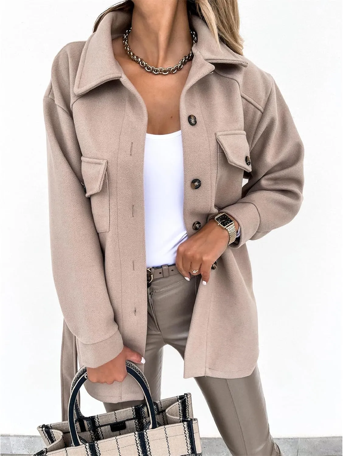 Maiyifu-GJ Women's Casual Trench Coat Wool Blend Coats Jackets Lapel Single Breasted Overcoats Mid Length Outerwear