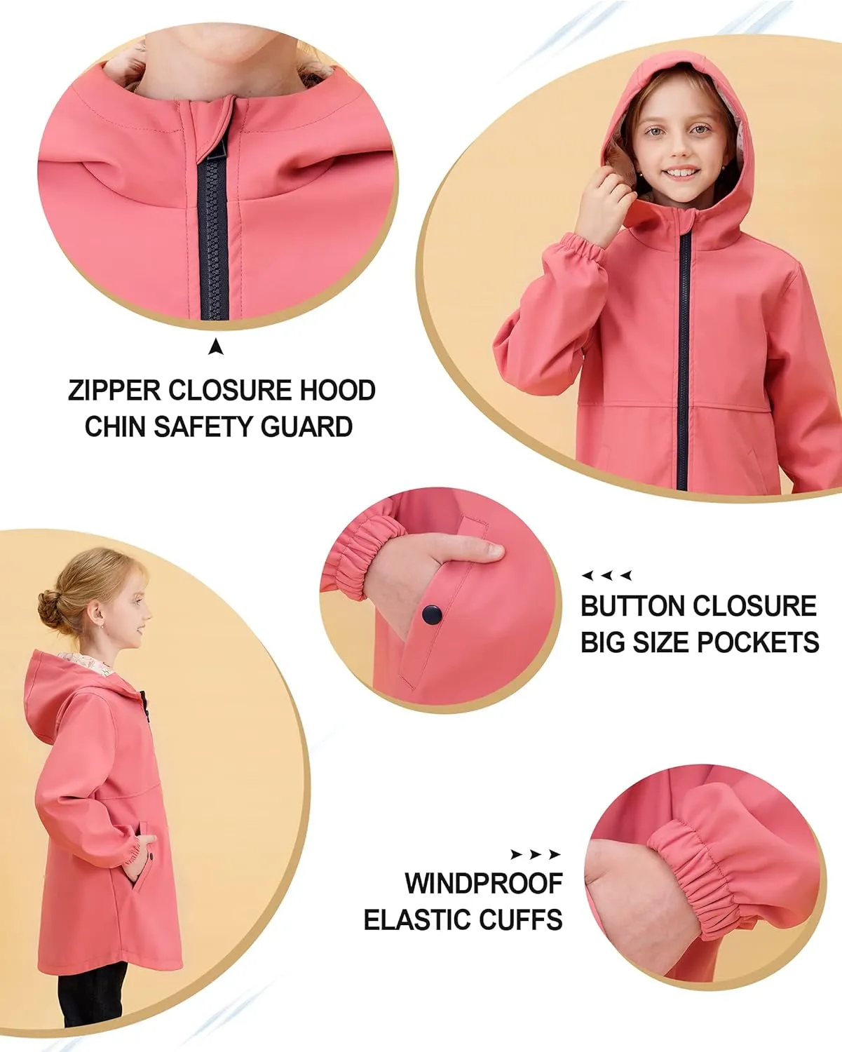 maoo garden Girls Rain Jackets Kids Waterproof Raincoat Lightweight Floral Lining Spring Windbreaker