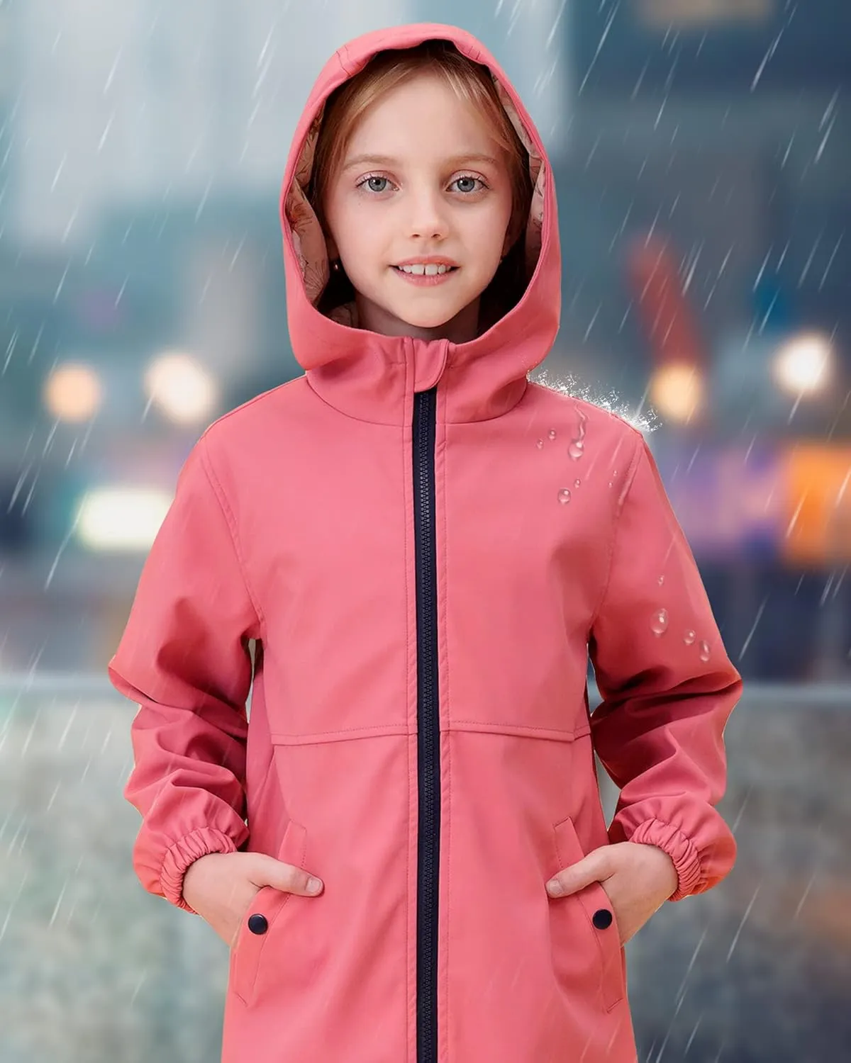 maoo garden Girls Rain Jackets Kids Waterproof Raincoat Lightweight Floral Lining Spring Windbreaker