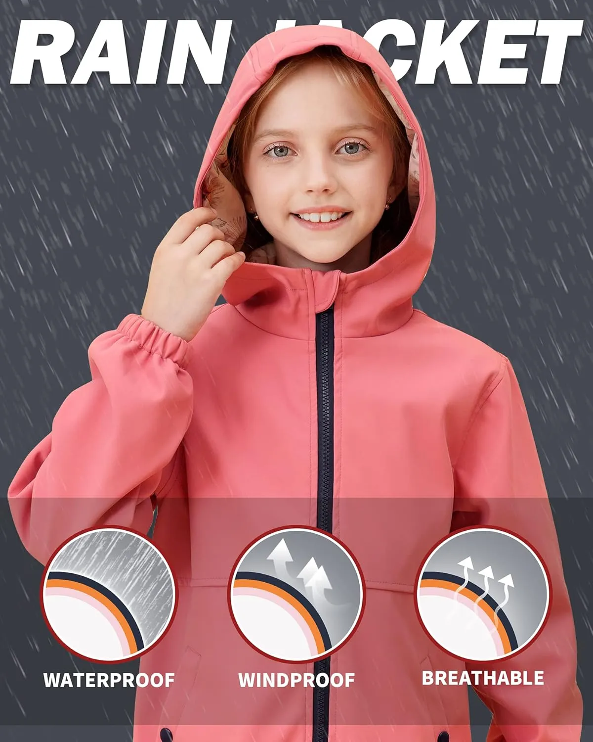 maoo garden Girls Rain Jackets Kids Waterproof Raincoat Lightweight Floral Lining Spring Windbreaker