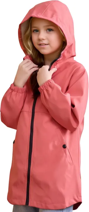 maoo garden Girls Rain Jackets Kids Waterproof Raincoat Lightweight Floral Lining Spring Windbreaker