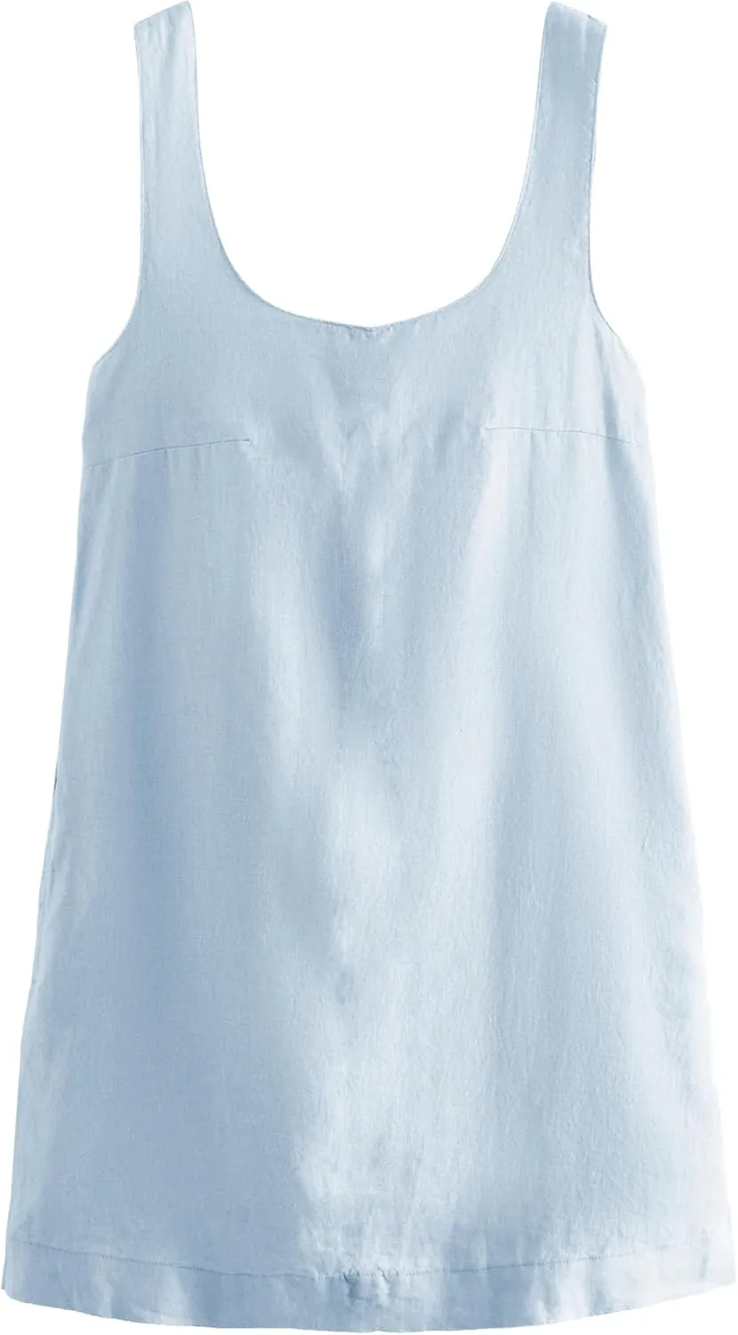 Melliflo Bow Cotton Linen Mini Dress Crew Neck Sleeveless Backless Tank Dress with Pockets Summer Cute Short Beach Sundress