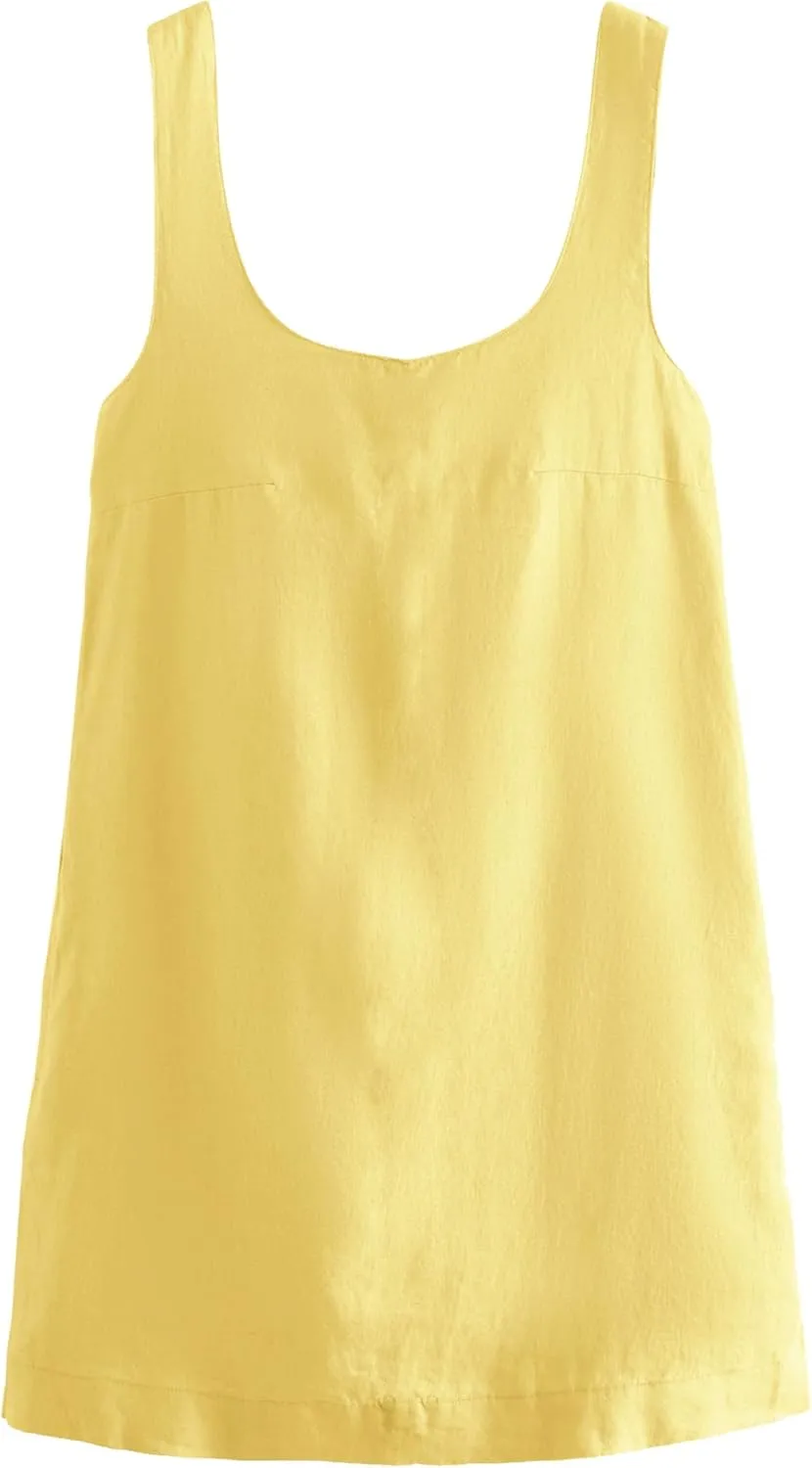 Melliflo Bow Cotton Linen Mini Dress Crew Neck Sleeveless Backless Tank Dress with Pockets Summer Cute Short Beach Sundress