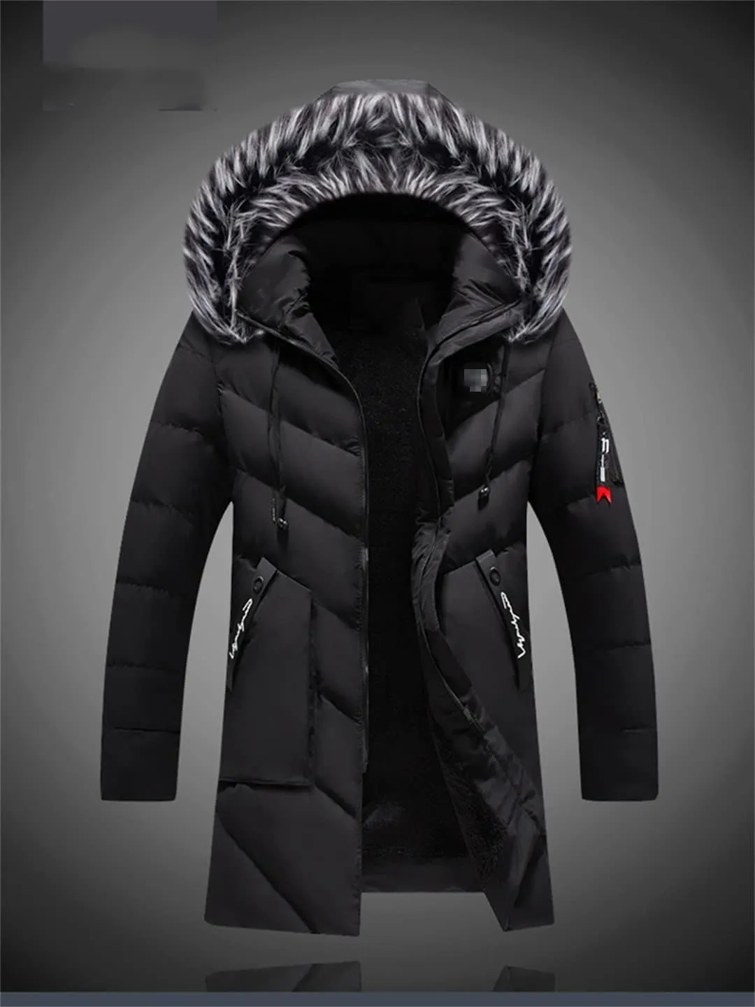 Men Long Hooded Parka Jacket Windproof Thicken Warm Snow Ski Coat Fur Collar Cotton Padded Jacket