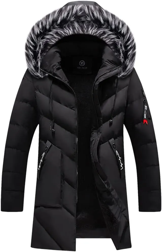 Men Long Hooded Parka Jacket Windproof Thicken Warm Snow Ski Coat Fur Collar Cotton Padded Jacket