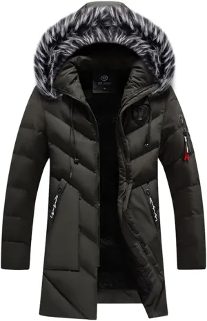 Men Long Hooded Parka Jacket Windproof Thicken Warm Snow Ski Coat Fur Collar Cotton Padded Jacket