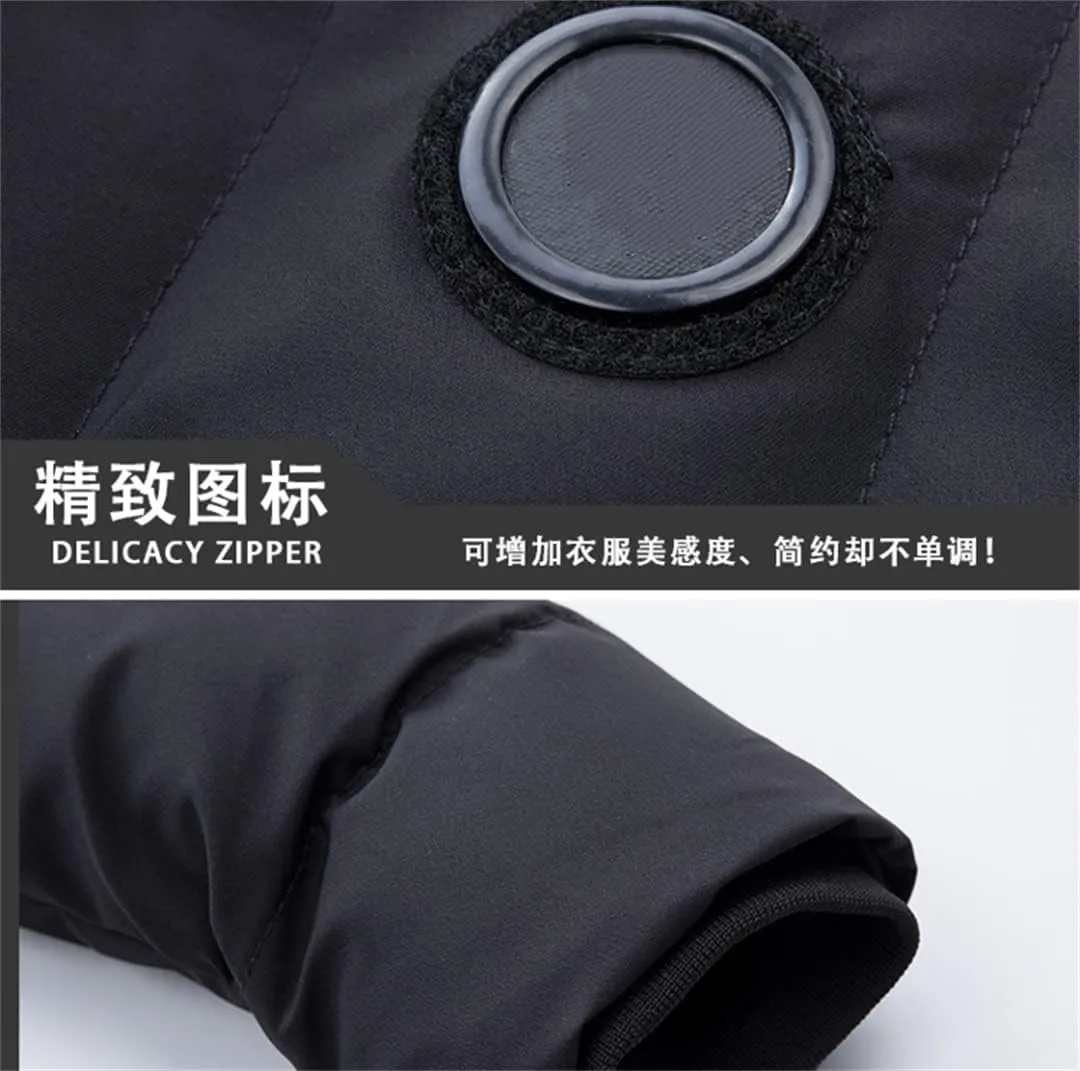 Men Long Hooded Parka Jacket Windproof Thicken Warm Snow Ski Coat Fur Collar Cotton Padded Jacket