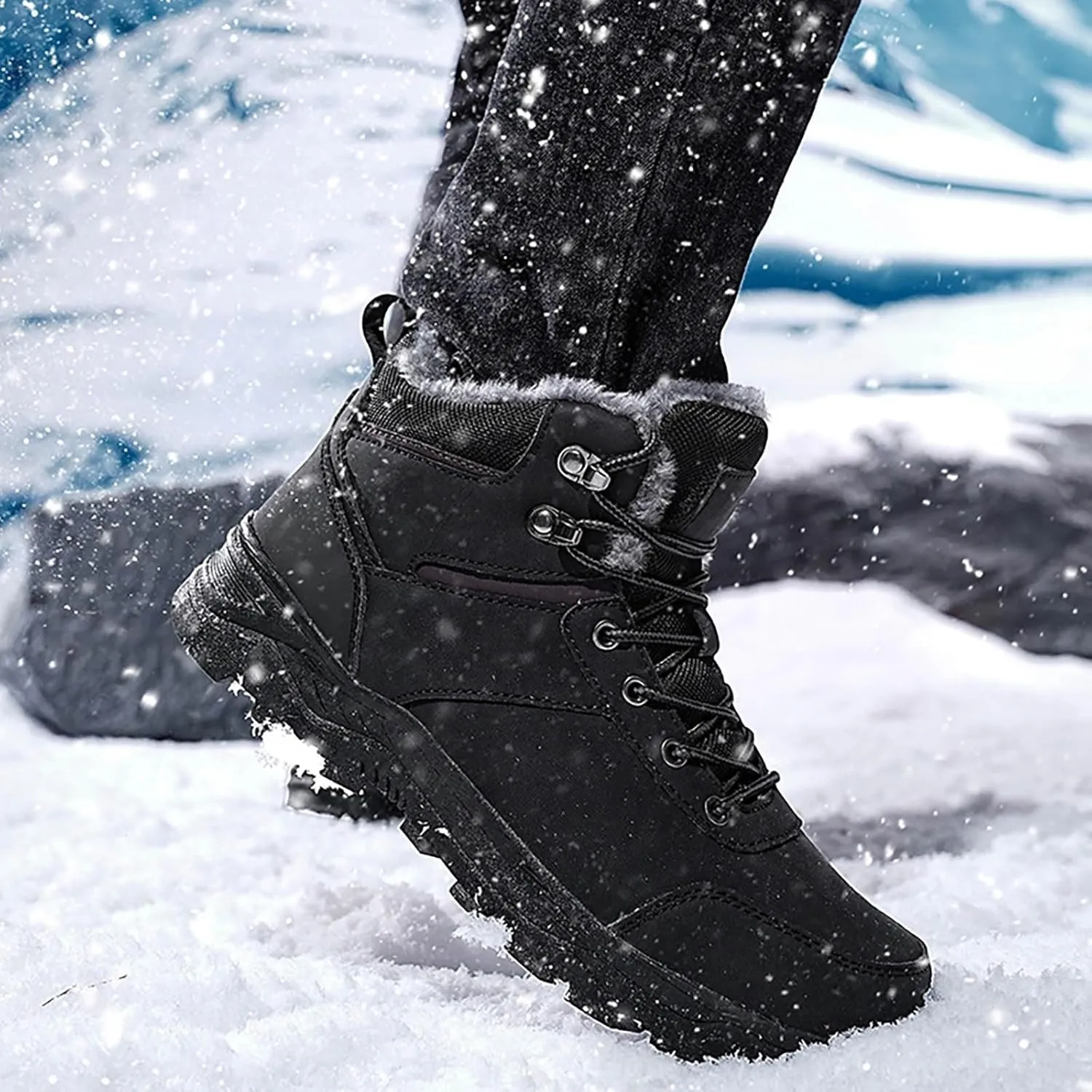 Men Work Boots Slip On Hiking Sneakers Shoes with Fur Lined Working Shoes for Women with Zipper Lightweight Outdoor Botas Mid Ankle Work Casual Hike Grounded Footwear