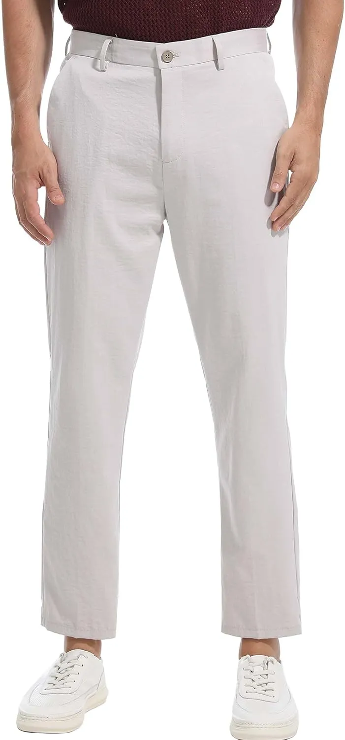 Mens 7/8 Business Casual Pants Lightweight Summer Dress Trousers Loose Taper Fit