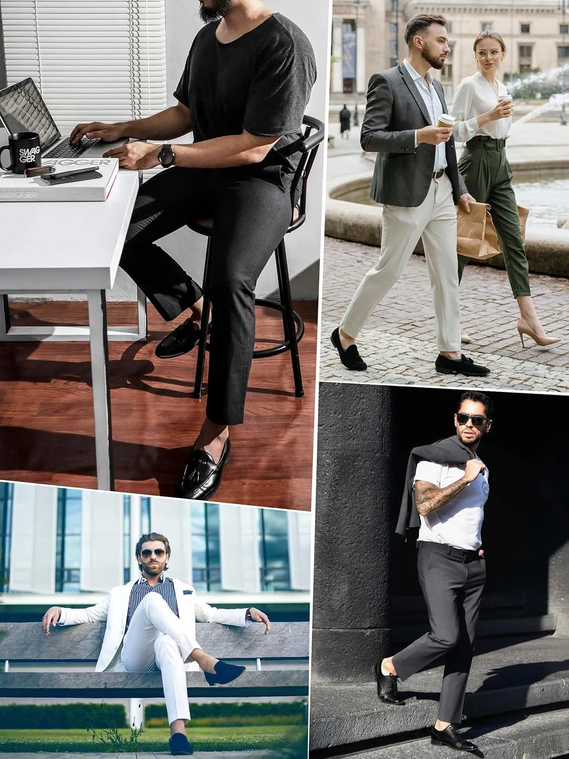 Mens 7/8 Business Casual Pants Lightweight Summer Dress Trousers Loose Taper Fit