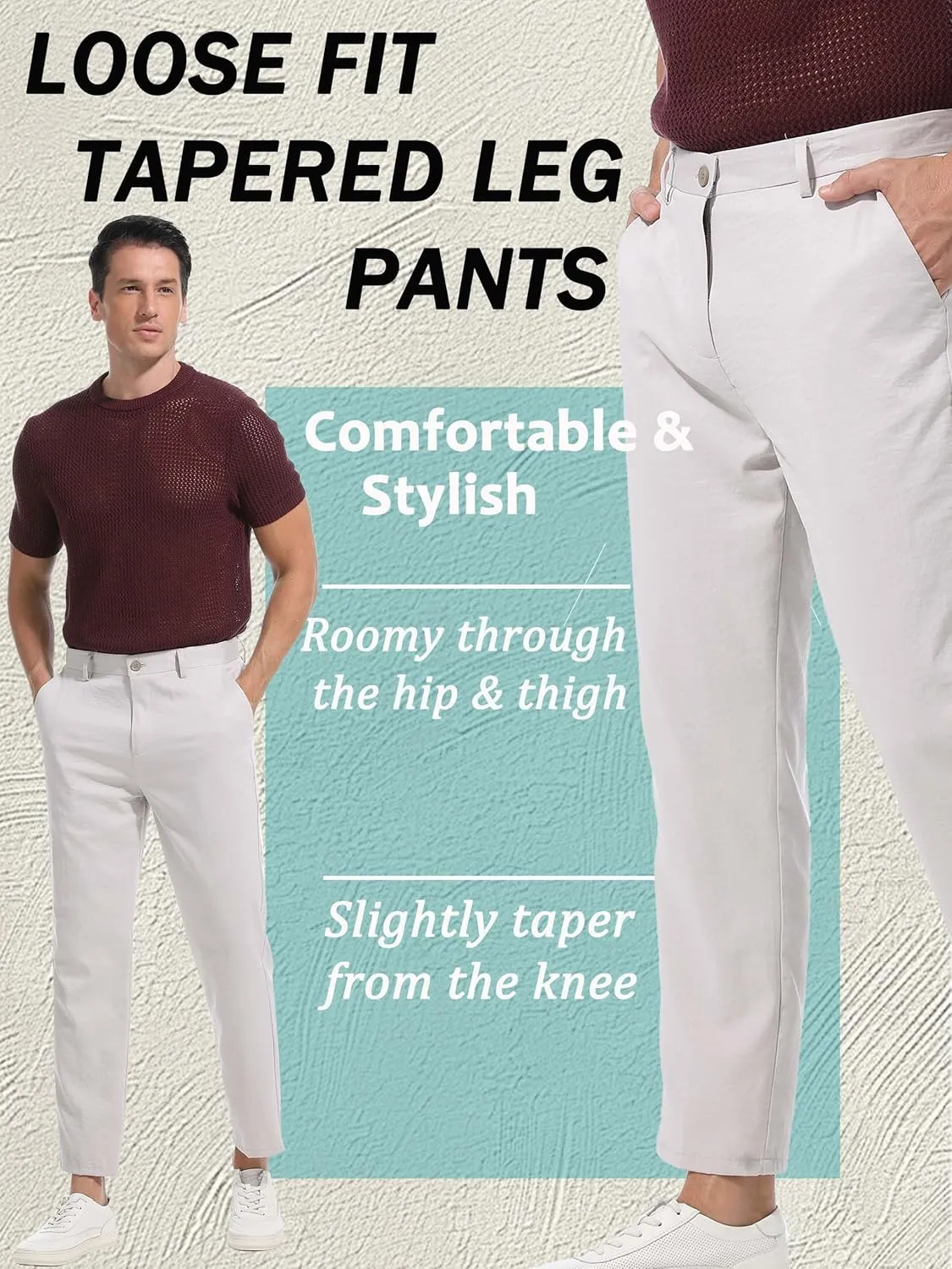 Mens 7/8 Business Casual Pants Lightweight Summer Dress Trousers Loose Taper Fit