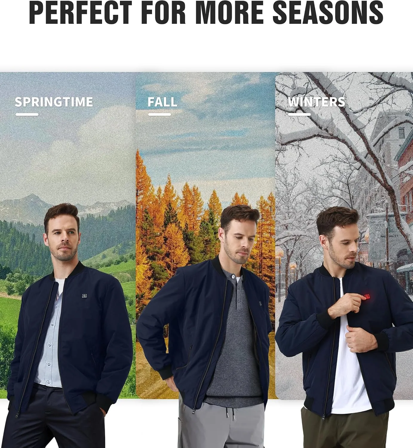 Mens Heated Jacket with 12V Battery, Windproof Bomber Jackets Winter Warm Casual Heating Coat with 5 Heating Areas