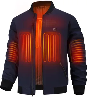 Mens Heated Jacket with 12V Battery, Windproof Bomber Jackets Winter Warm Casual Heating Coat with 5 Heating Areas