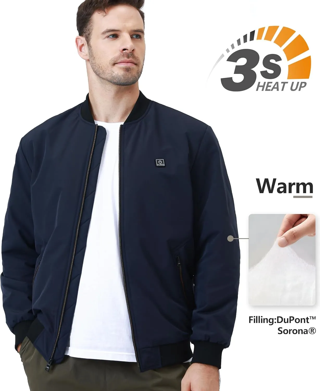 Mens Heated Jacket with 12V Battery, Windproof Bomber Jackets Winter Warm Casual Heating Coat with 5 Heating Areas