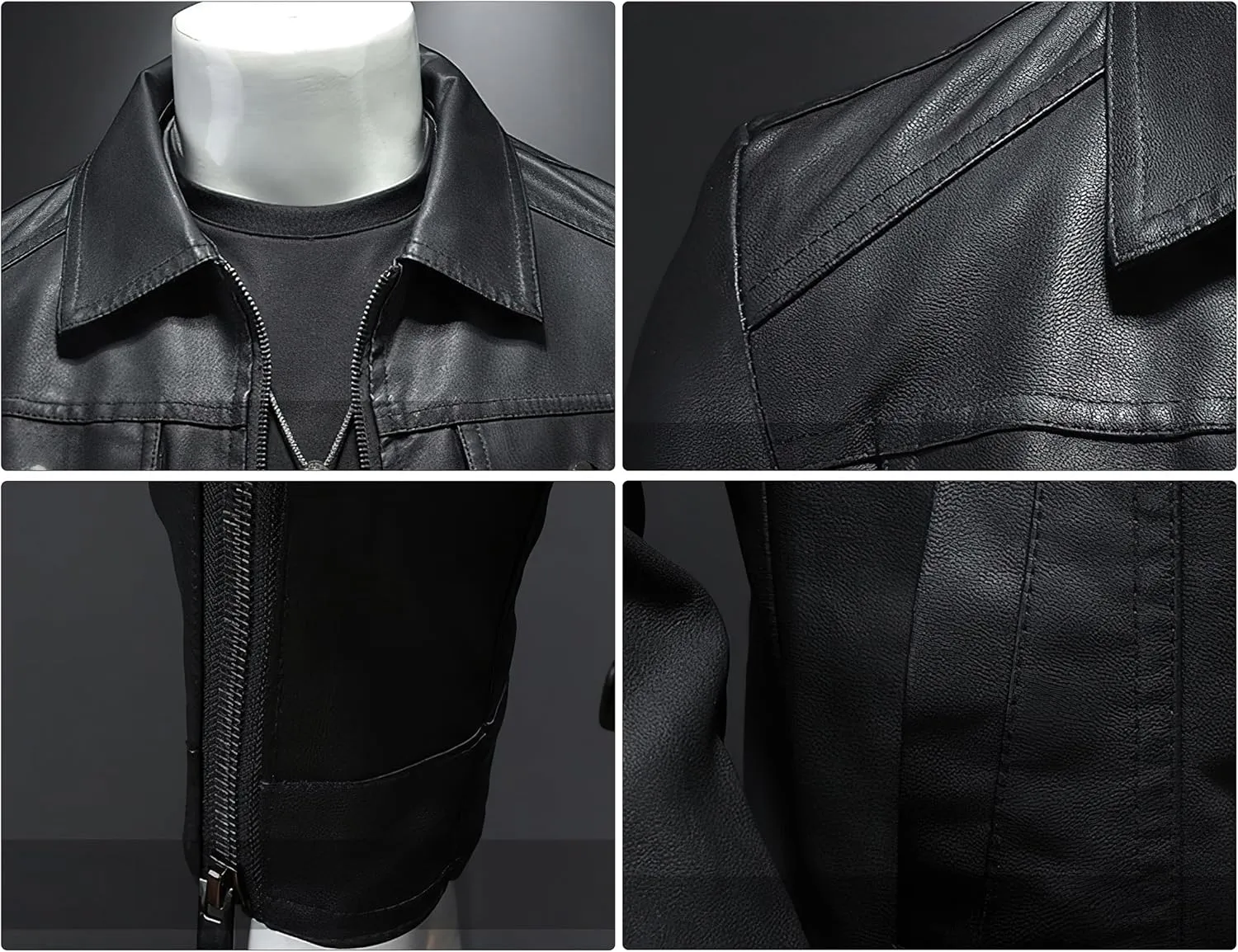 Mens Leather Jacket Motorcycle Black Biker Jackets Vintage Faux Leather Outwear Casual Lightweight