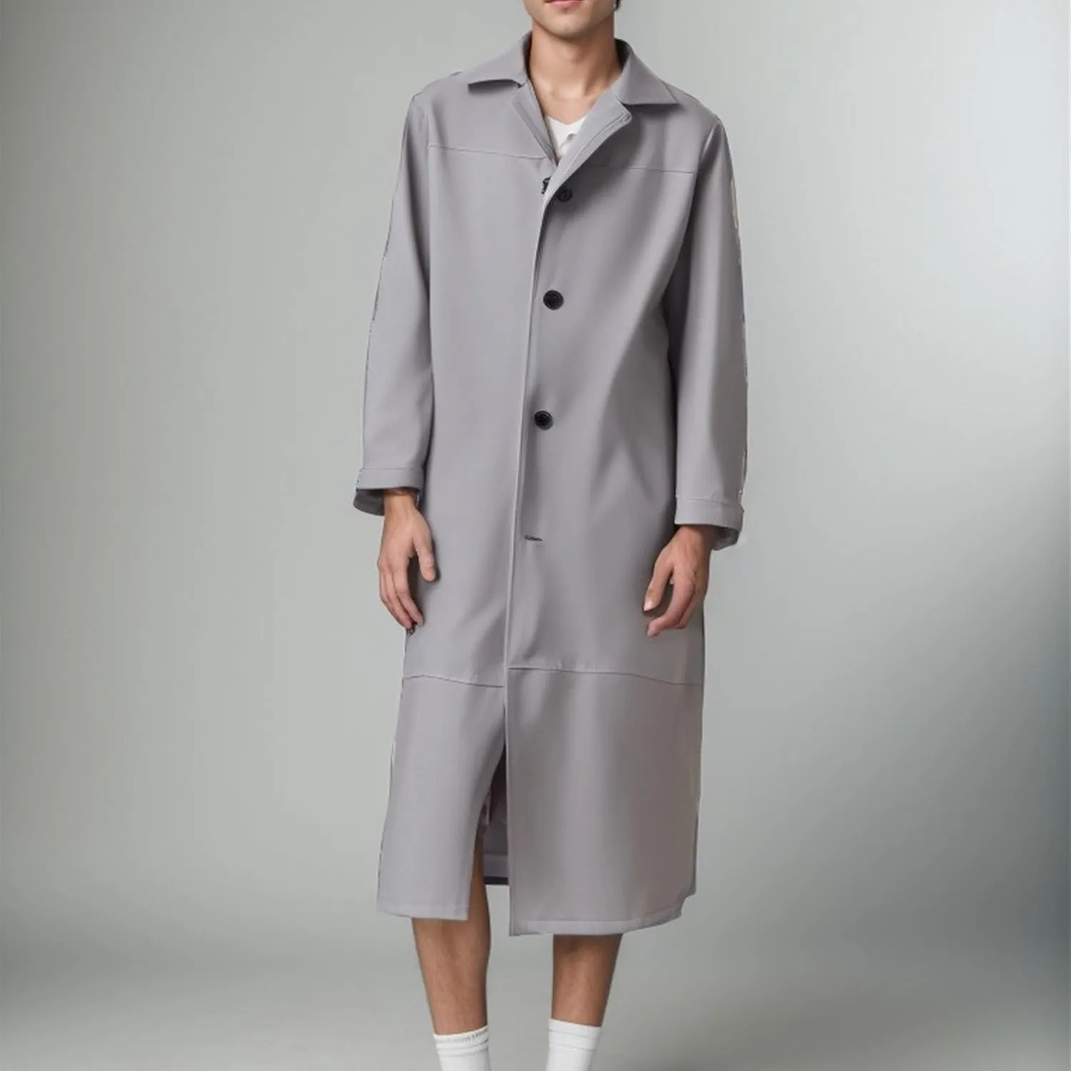 Mens Leather Trench Coat Faux Leather Vintage Long Jacket Fashion Steampunk Gothic Jackets Full Length Overcoat