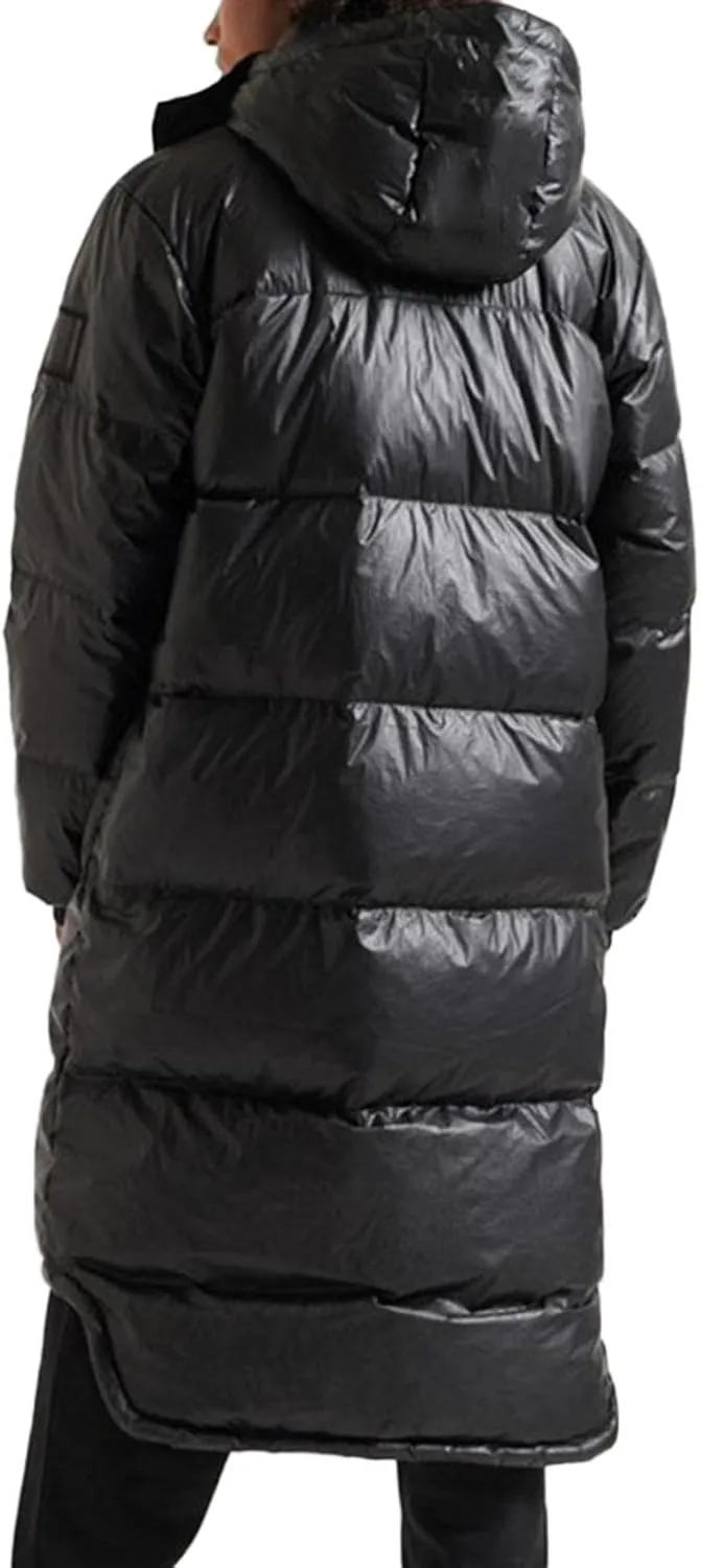 Mens Long Down Jackets Hooded Long Sleeve Bubble Puffer Jacket Winter Warm Windproof Full Zip Cotton Padded Coat
