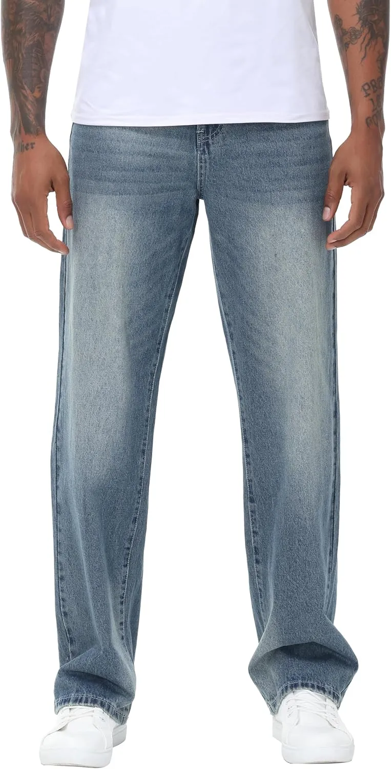 Men's Non-Stretch Loose Fit Wide-Leg Baggy Jeans Pants