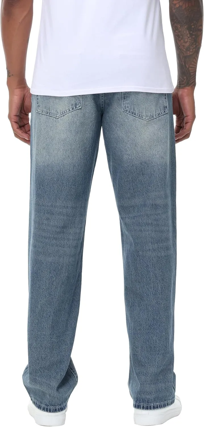 Men's Non-Stretch Loose Fit Wide-Leg Baggy Jeans Pants