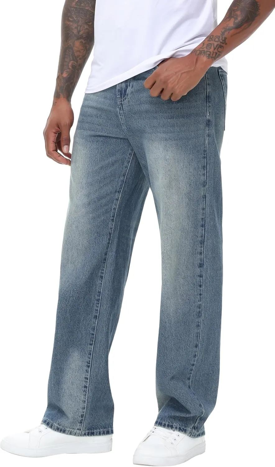 Men's Non-Stretch Loose Fit Wide-Leg Baggy Jeans Pants