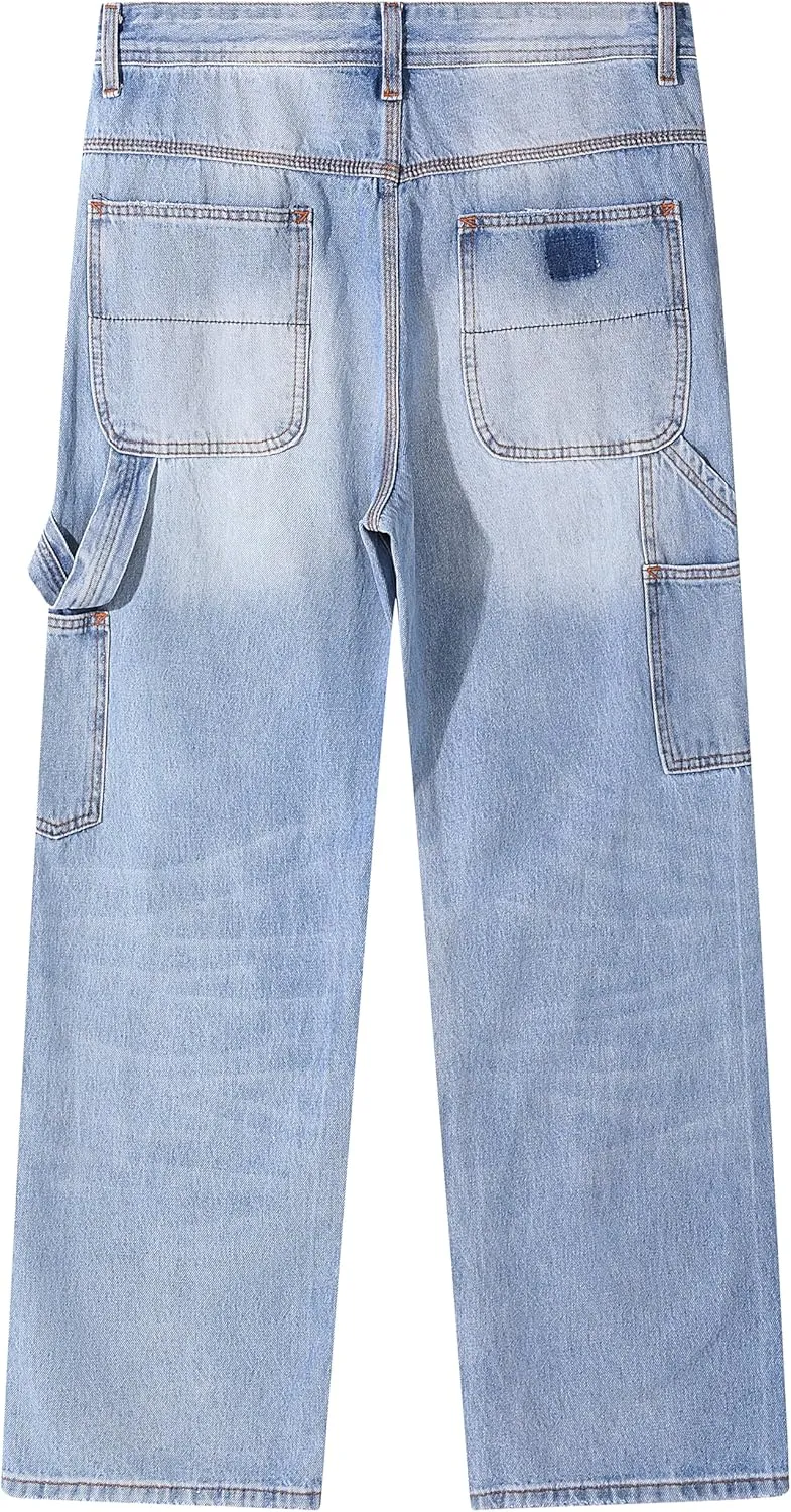 Men's Non-Stretch Loose Fit Wide-Leg Baggy Jeans Pants
