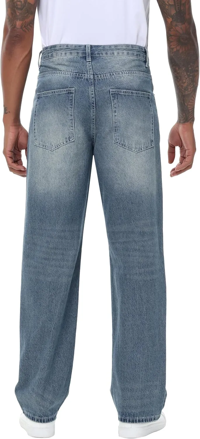 Men's Non-Stretch Loose Fit Wide-Leg Baggy Jeans Pants