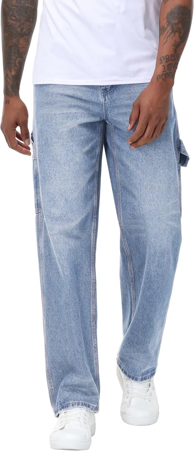 Men's Non-Stretch Loose Fit Wide-Leg Baggy Jeans Pants