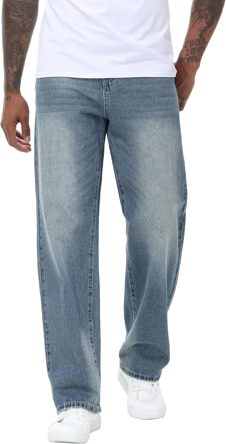 Men's Non-Stretch Loose Fit Wide-Leg Baggy Jeans Pants