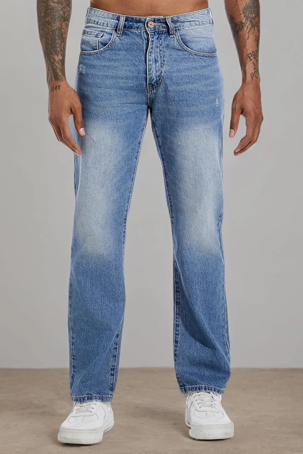 Men's Non-Stretch Regular Fit Straight-Leg Denim Pants Jeans
